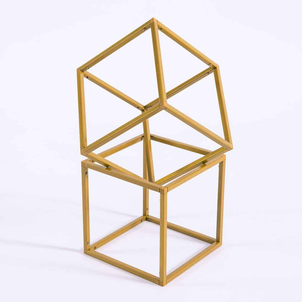 2-Pack Metal Flower Stands Gold Geometric Wedding Centerpieces Square Frame - Compact Design 8"