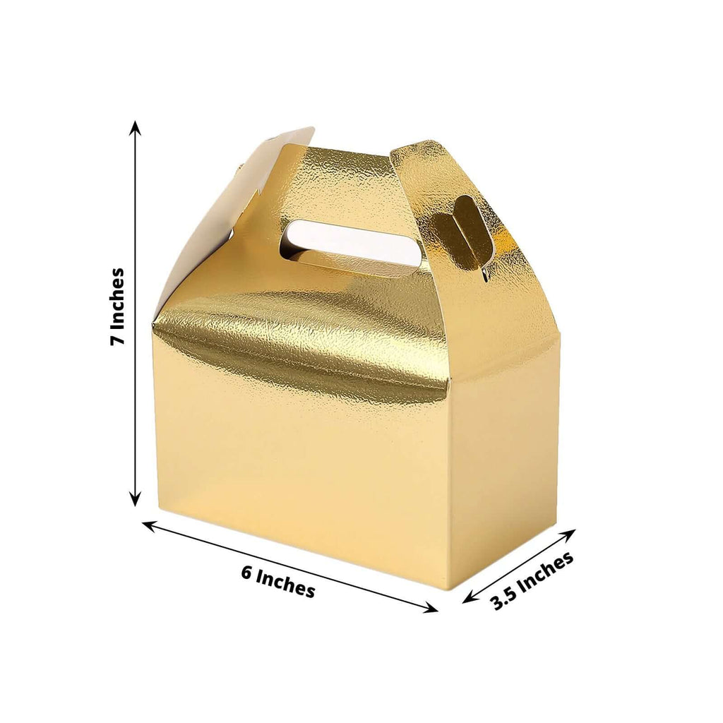 25 Pack Metallic Gold Candy Gift Tote Gable Boxes, Party Favor Treat Bags - 6"x3.5"x7"
