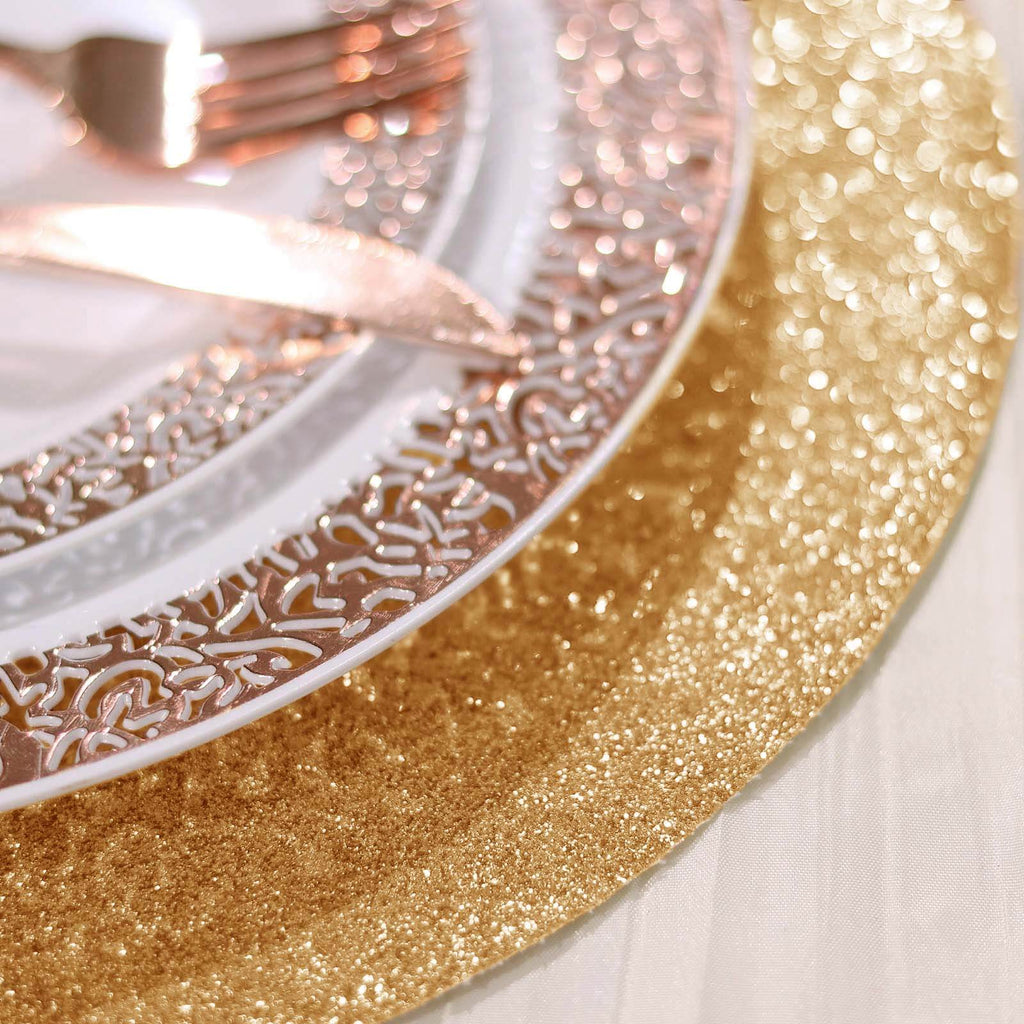 6-Pack Placemats Glitter Design Champagne Sparkle Round - Non-Slip Decorative Dining Table Mats 13"