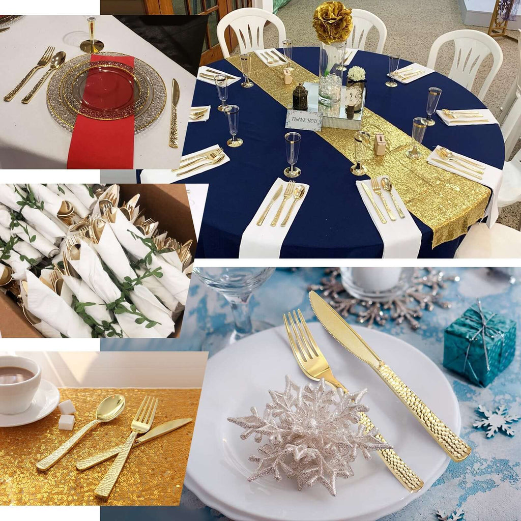 24-Pack Plastic Forks with Hammered Style Gold - Heavy Duty Disposable Silverware 7"