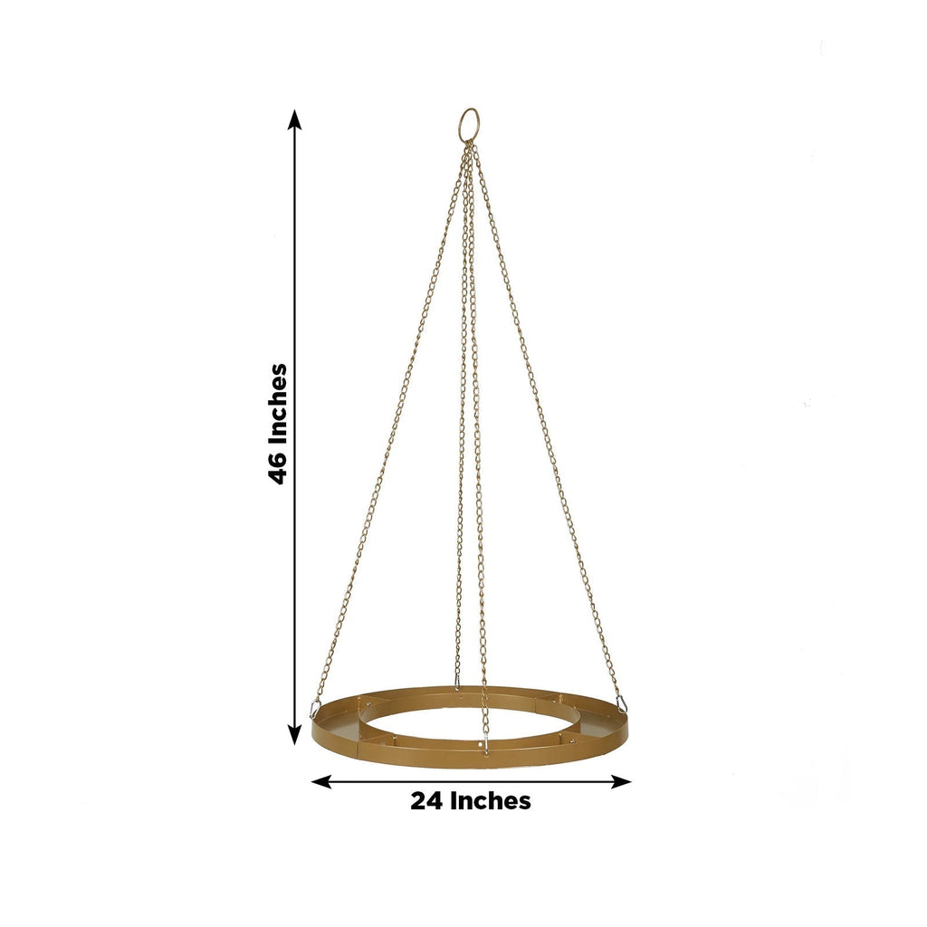 Gold Hanging Metal Floral Chandelier Frame - 24" Circular Lighting, Candle and Floral Display Base - Bell Racket Store
