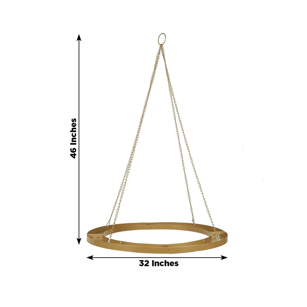 Gold Hanging Metal Floral Chandelier Frame - 32" Circular Lighting, Candle and Floral Display Base - Bell Racket Store