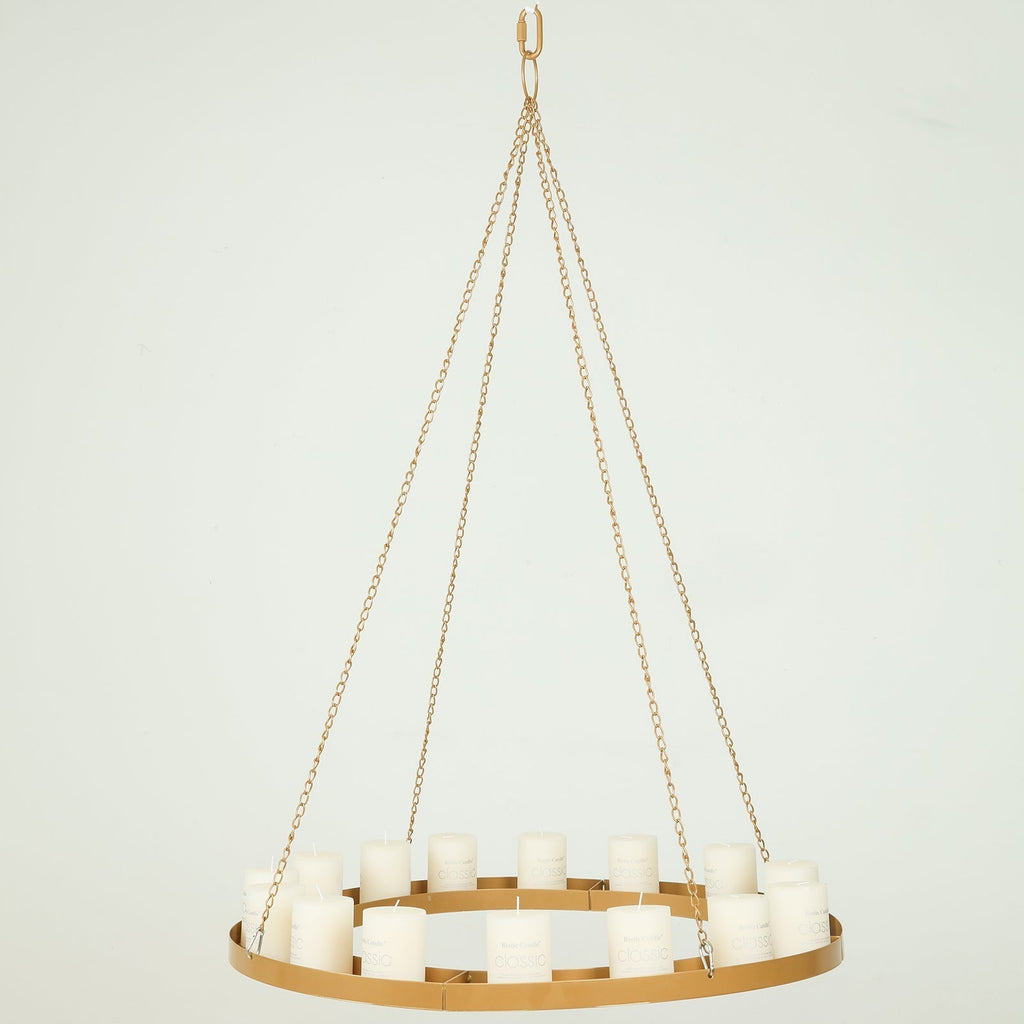 Gold Hanging Metal Floral Chandelier Frame - 32" Circular Lighting, Candle and Floral Display Base - Bell Racket Store