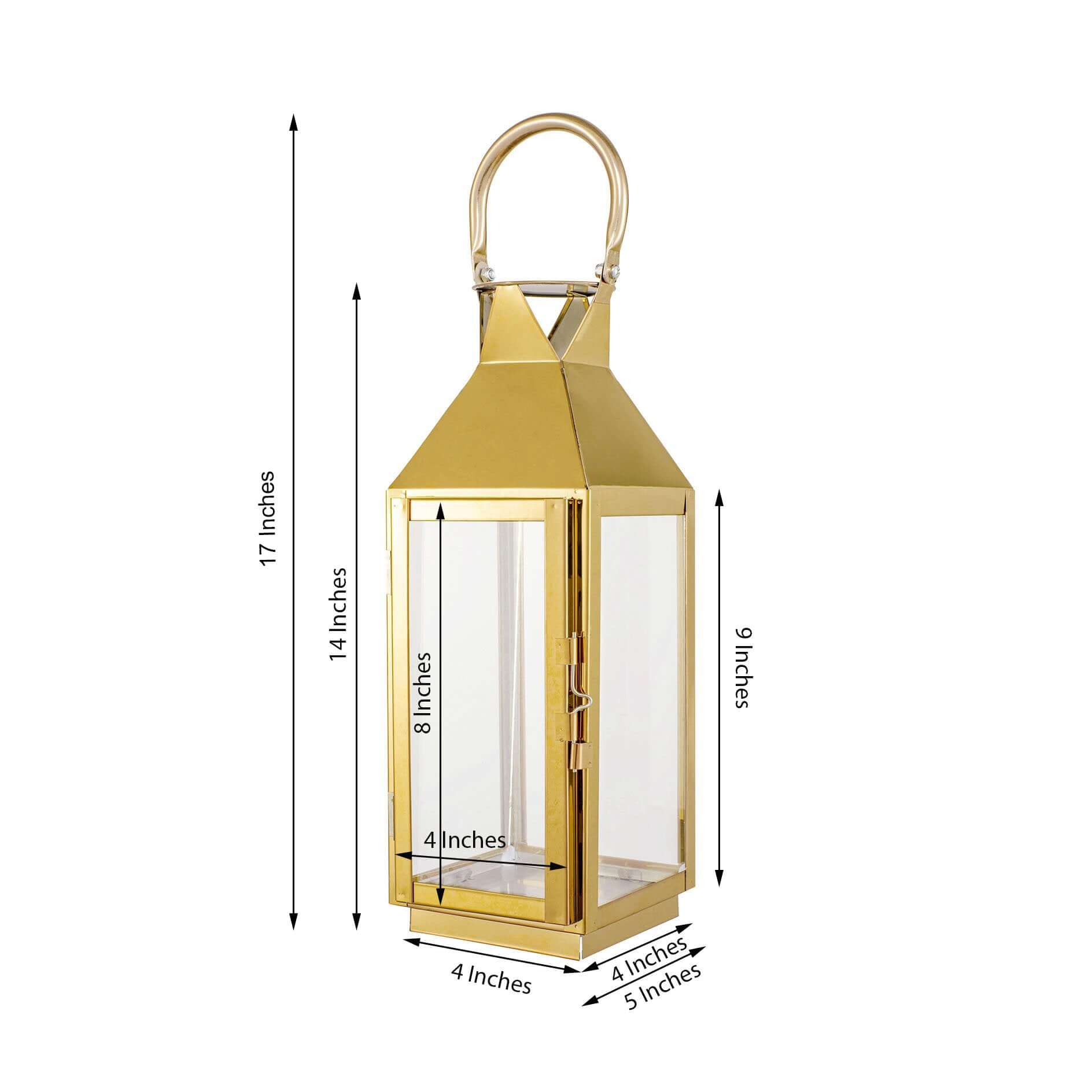 Stainless Steel Candle Lantern Crown Top Design Gold - Outdoor Metal Patio Lantern Centerpiece 14"