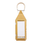 Stainless Steel Candle Lantern Crown Top Design Gold - Outdoor Metal Patio Lantern Centerpiece 14"