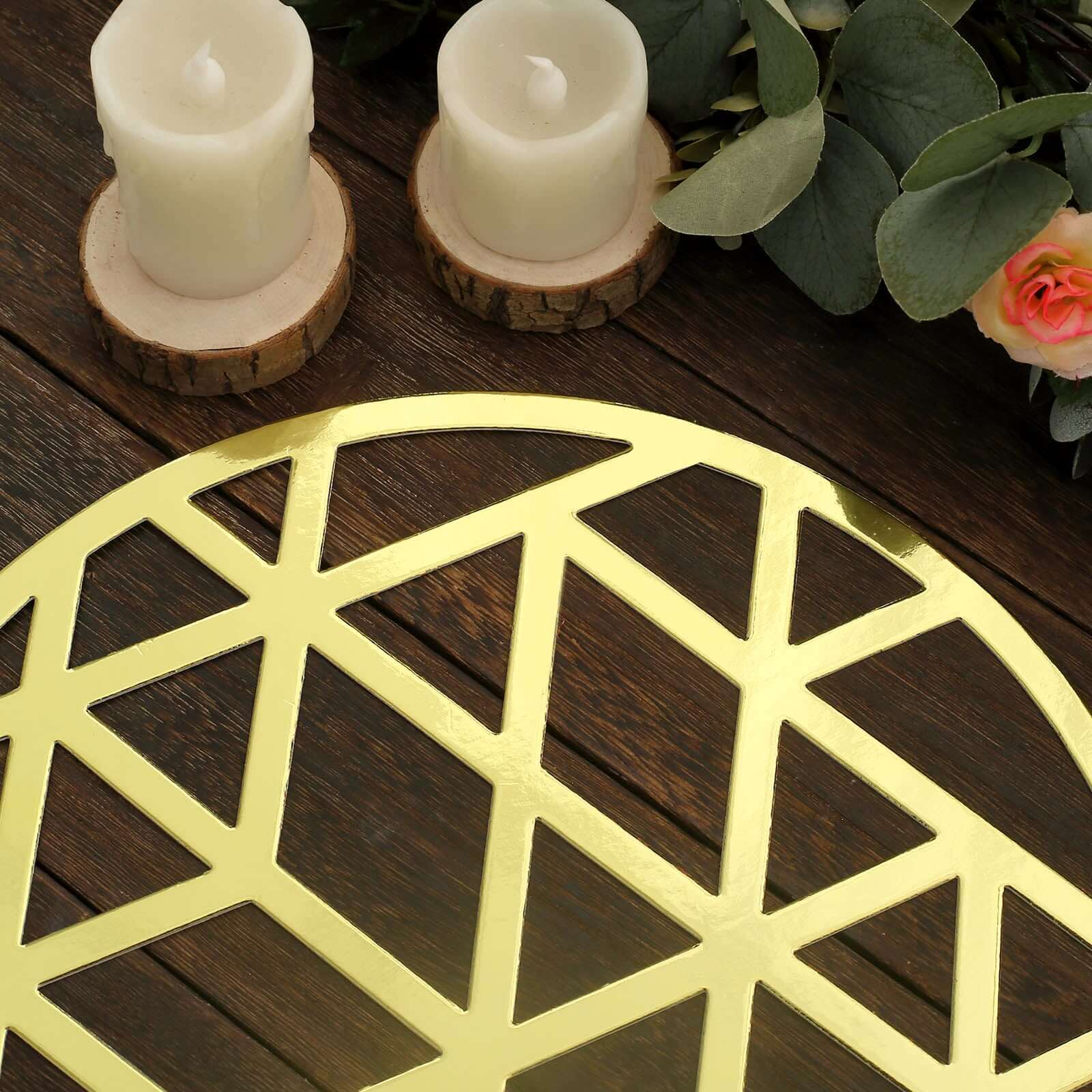 6-Pack Disposable Table Placemats in Metallic Gold Laser Cut Geometric Triangle Design - 700GSM Cardboard Placemats for Glamorous Table Settings 13"