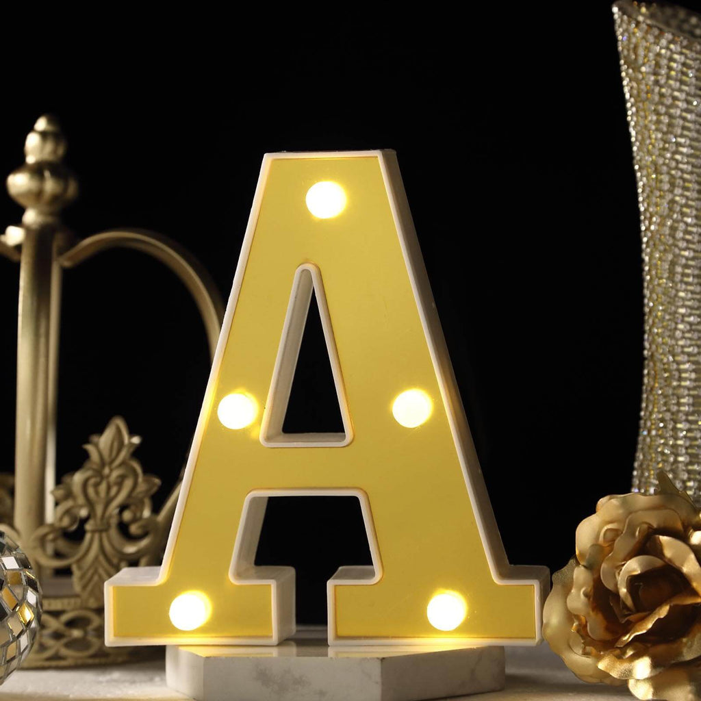 3D Marquee Letter "A" Warm White 5 LED Lights Gold - Chic Light-Up Decor for Events 6"