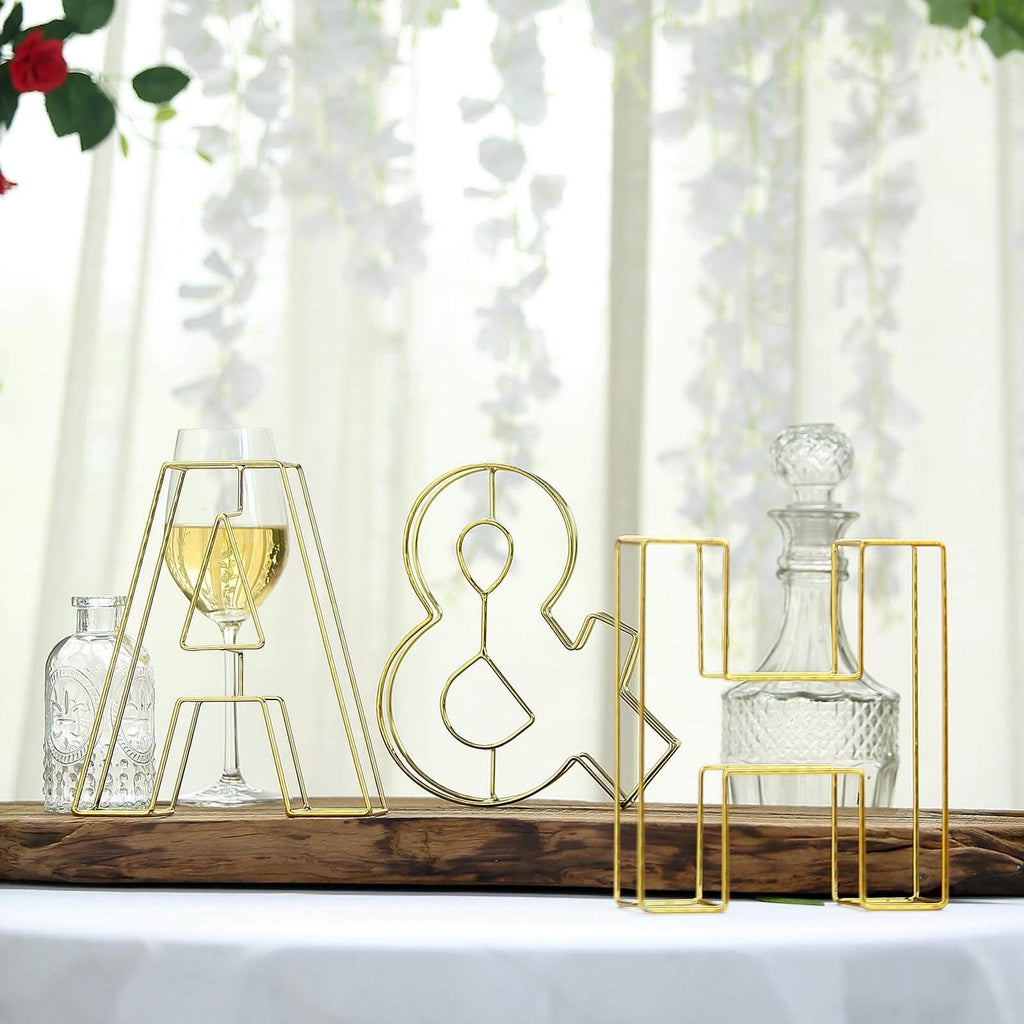 8" Tall Gold Freestanding 3D Decorative Wire Letter, Wedding Centerpiece - L