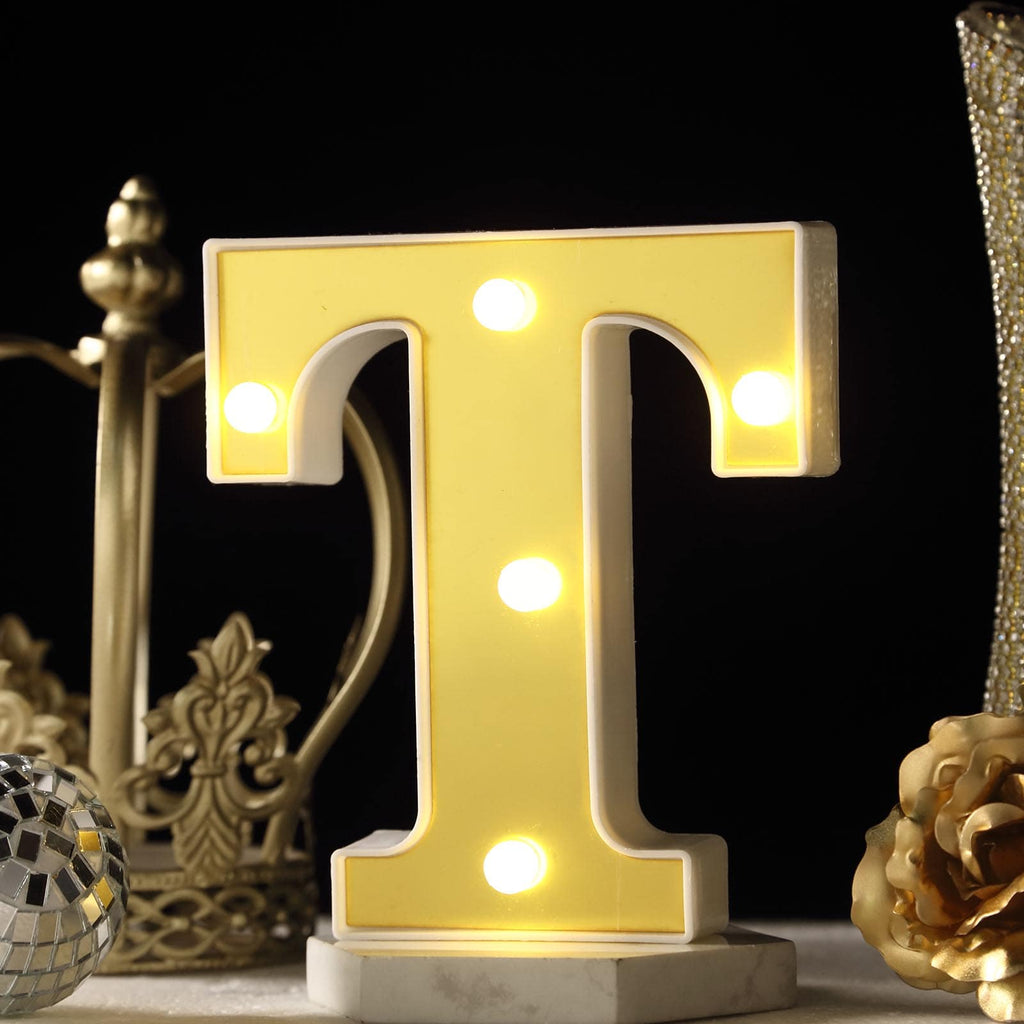 3D Marquee Letter "T" Warm White 5 LED Lights Gold - Chic Light-Up Decor for Events 6"