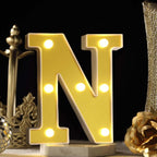 3D Marquee Letter "N" Warm White 7 LED Lights Gold - Chic Light-Up Decor for Events 6"