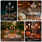 Gold Metal 3 - Arm Candelabra with Crystal Pendant Glass Shades â€“ 34" Tall Candle Holder for Pillar, LED, and Flameless Candles - Bell Racket Store