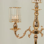 Gold Metal 3 - Arm Candelabra with Crystal Pendant Glass Shades â€“ 34" Tall Candle Holder for Pillar, LED, and Flameless Candles - Bell Racket Store