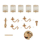 Gold Metal 5 - Arm Candelabra with Crystal Pendant Glass Shades â€“ 40" Tall Candle Holder for Pillar, LED, and Flameless Candles - Bell Racket Store