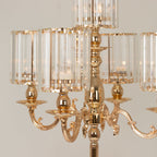 Gold Metal 5 - Arm Candelabra with Crystal Pendant Glass Shades â€“ 40" Tall Candle Holder for Pillar, LED, and Flameless Candles - Bell Racket Store