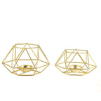 Set of 2 Candle Holders Metal Hexagon Geometric Design Gold - Modern Decorative Centerpieces for Tables 4"x3"