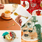 Gold Metal Spoon & Fork Pre - Packed Wedding Party Favors Set With Leaf Shaped Handle, Bridal Shower Souvenir Gift Box - 5" - Bell Racket Store