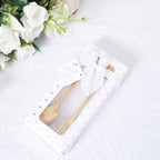 Gold Metal Spoon & Fork Pre - Packed Wedding Party Favors Set With Leaf Shaped Handle, Bridal Shower Souvenir Gift Box - 5" - Bell Racket Store