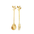 Gold Metal Spoon & Fork Pre - Packed Wedding Party Favors Set With Leaf Shaped Handle, Bridal Shower Souvenir Gift Box - 5" - Bell Racket Store