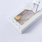 Gold Metal Spoon & Fork Pre - Packed Wedding Party Favors Set With Leaf Shaped Handle, Bridal Shower Souvenir Gift Box - 5" - Bell Racket Store