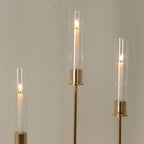 Gold Metal Taper Candle Holders with Hurricane Glass Shades, Set of 3 â€“ Modern Minimalist Candlestick Stands â€“ 28", 32", 36" - Bell Racket Store