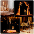 Gold Metal Taper Candle Holders with Hurricane Glass Shades, Set of 3 â€“ Modern Minimalist Candlestick Stands â€“ 28", 32", 36" - Bell Racket Store