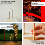 Gold Metal Taper Candle Holders with Hurricane Glass Shades, Set of 3 â€“ Modern Minimalist Candlestick Stands â€“ 28", 32", 36" - Bell Racket Store