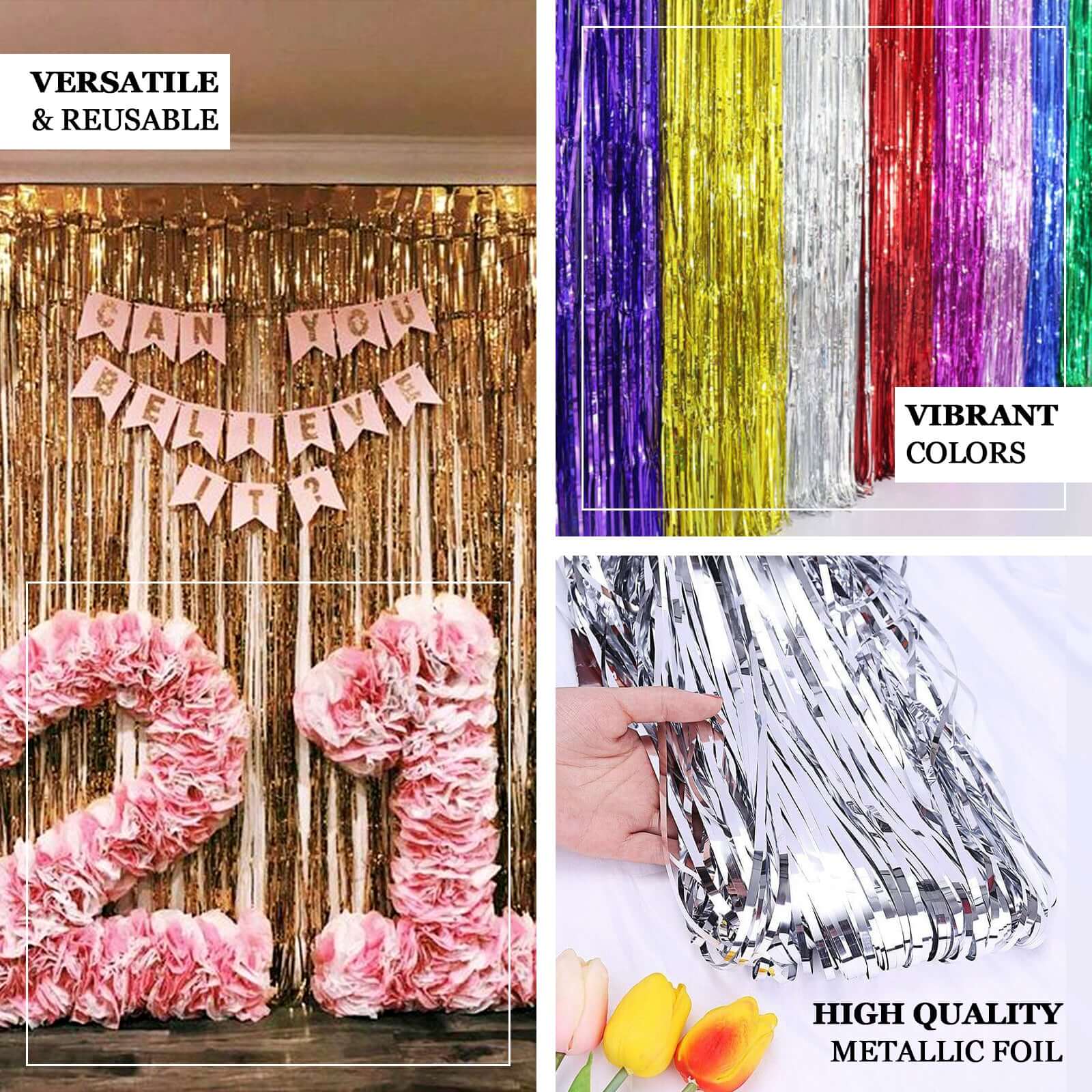 8ft Rose Gold Metallic Tinsel Foil Fringe Doorway Curtain Party Backdrop