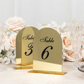 Gold Mirror Arch Acrylic Table Numbers (1 - 10) - 6"x7" Wedding Reception Signs with Black Print & Stands - Bell Racket Store