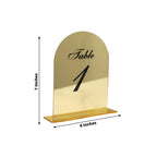Gold Mirror Arch Acrylic Table Numbers (1 - 10) - 6"x7" Wedding Reception Signs with Black Print & Stands - Bell Racket Store