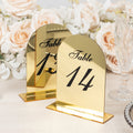 Gold Mirror Arch Acrylic Table Numbers (11 - 20) - 6"x7" Wedding Reception Signs with Black Print & Stands - Bell Racket Store
