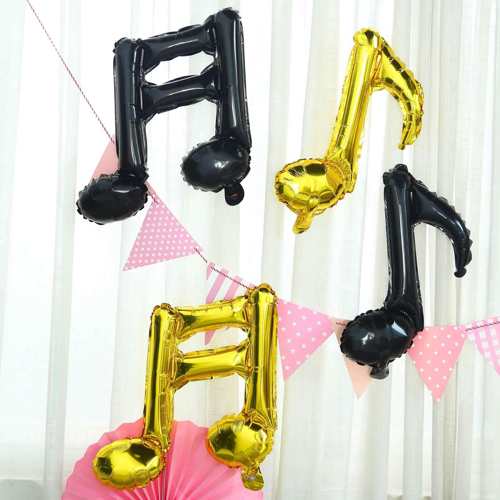 6 Pack Metallic Gold Single and Double Music Note Mylar Foil Balloons