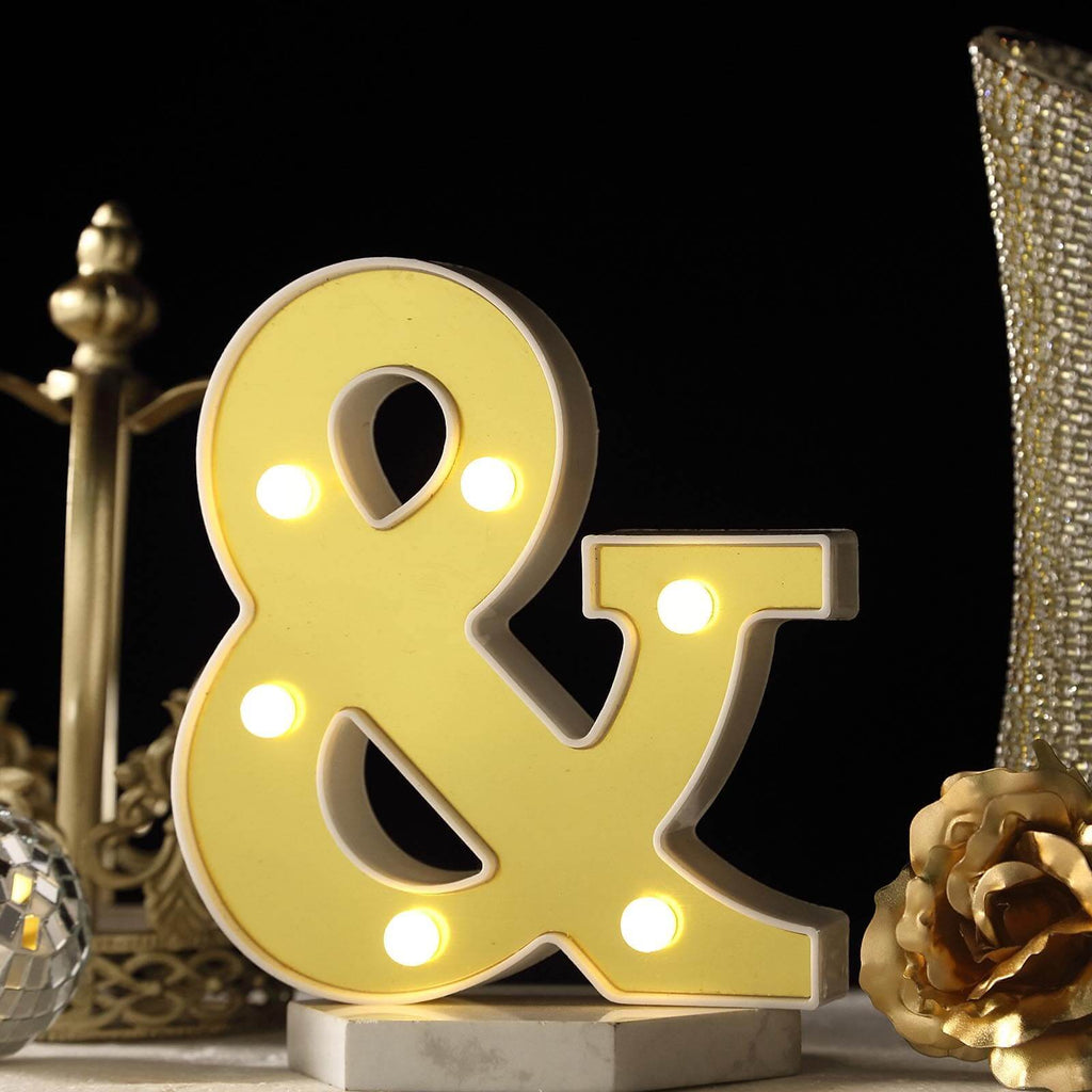 3D Marquee Symbol "&" Warm White 6 LED Lights Gold - Perfect Light-Up Accent for Decor 6"