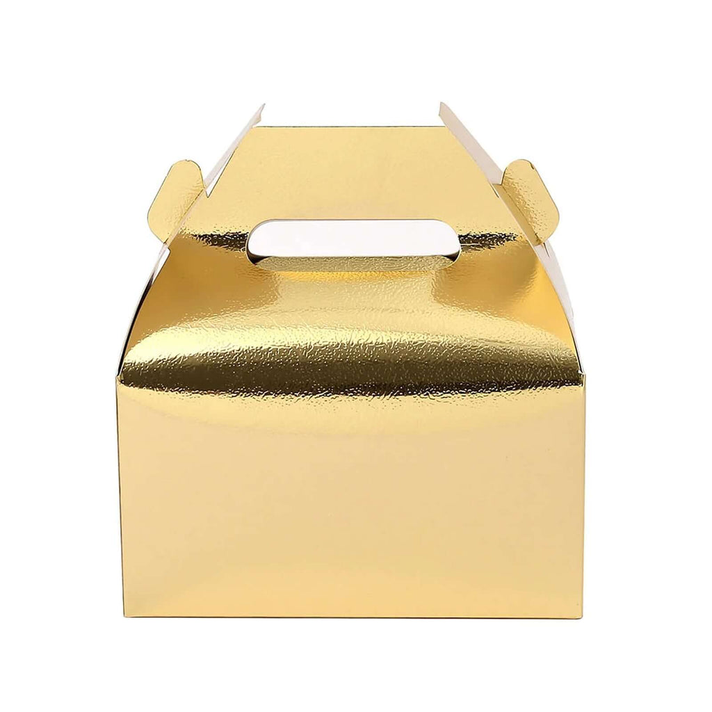 25 Pack Metallic Gold Candy Gift Tote Gable Boxes, Party Favor Treat Bags - 6"x3.5"x7"