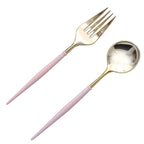 24-Pack Plastic Fork and Spoon Set Gold/Rose Gold - Heavy Duty Disposable Modern Utensils 6"