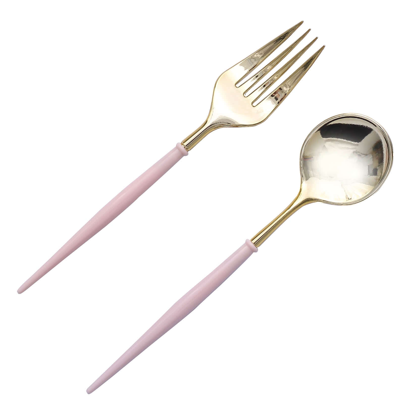 24-Pack Plastic Fork and Spoon Set Gold/Rose Gold - Heavy Duty Disposable Modern Utensils 6"