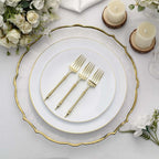 24-Pack Plastic Dessert Forks with Roman Column Handle Gold - European Style Disposable Utensils 6"