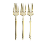 24-Pack Plastic Dessert Forks with Roman Column Handle Gold - European Style Disposable Utensils 6"