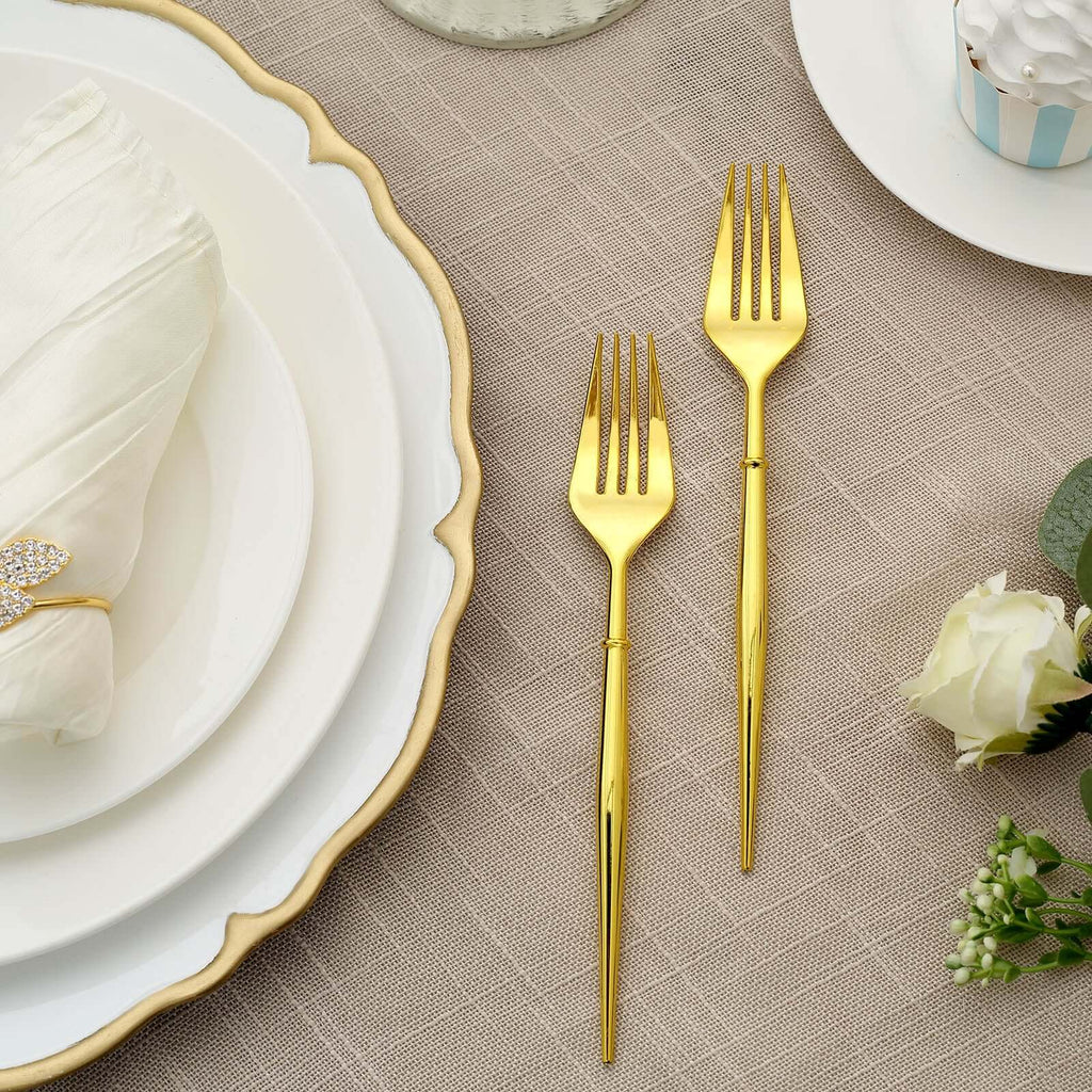 24-Pack Plastic Forks Modern Flatware Gold - Premium Heavy Duty Disposable Silverware 8"