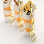 24-Pack Plastic Dessert Forks with Roman Column Handle Gold - European Style Disposable Utensils 6"