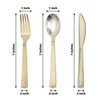 24-Pack Plastic Silverware Set with Hammered Design Gold - Heavy Duty Disposable Utensils 7"