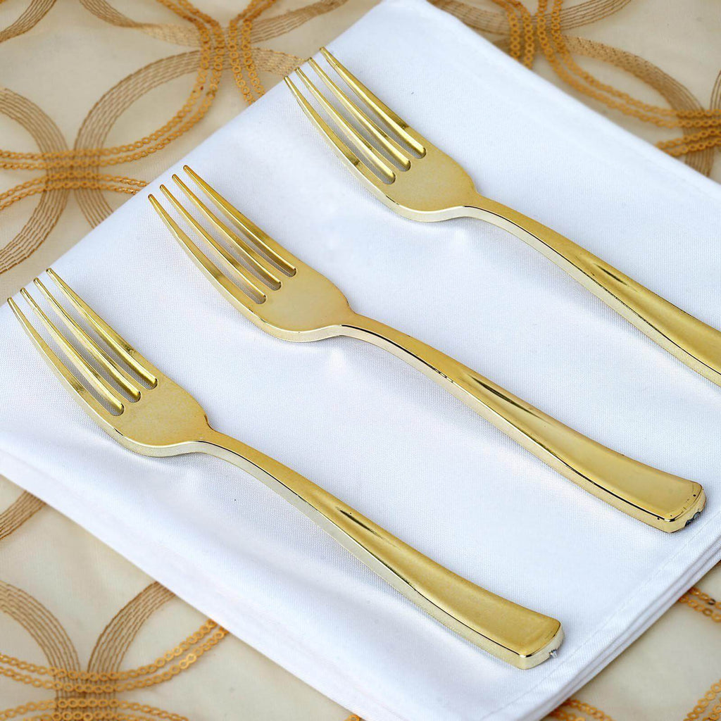 24-Pack Plastic Utensil Set Metallic Gold Classic Heavy Duty - Decorative Disposable Tableware 7", 8"