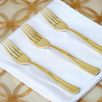 24-Pack Plastic Utensil Set Metallic Gold Classic Heavy Duty - Decorative Disposable Tableware 7", 8"