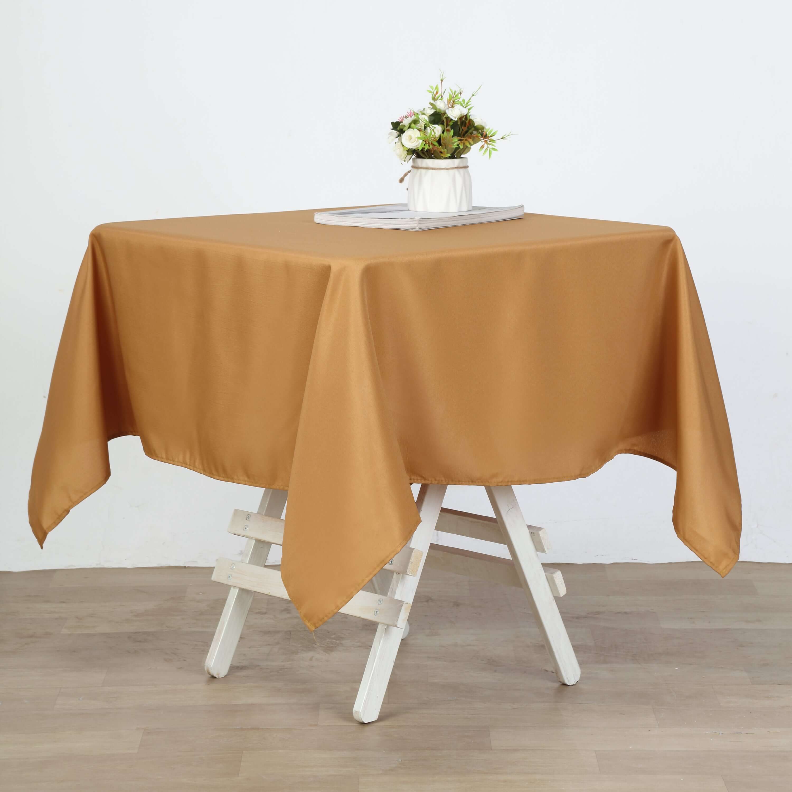 Polyester 54"x54" Table Overlay Square Tablecloth Gold - Wrinkle-Resistant & Durable Table Cover for Events