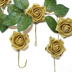 24 Roses 2" Gold Artificial Foam Flowers With Stem Wire and Leaves