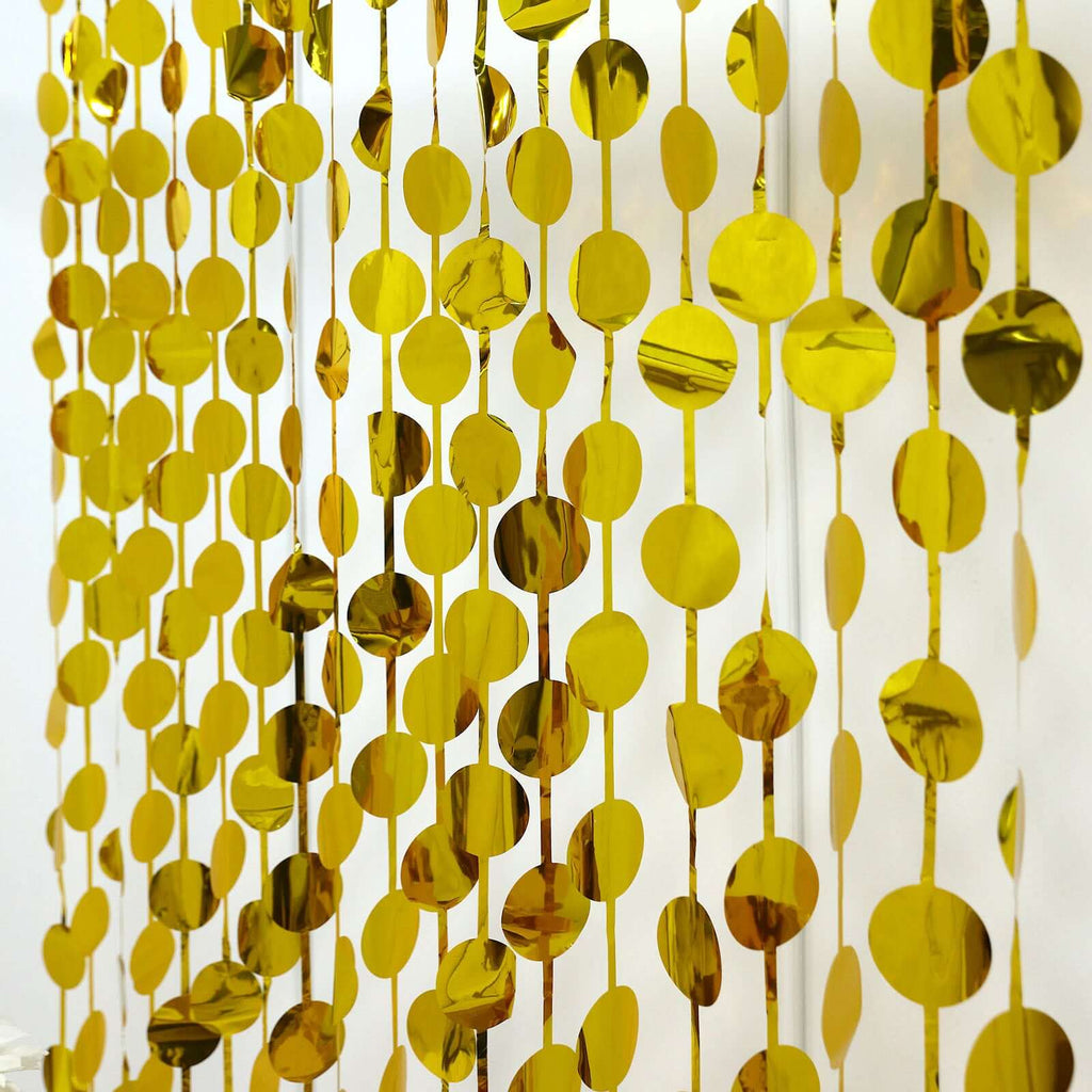 Gold Round Chain Foil Fringe Curtain Party Backdrop, Metallic Gold Tinsel Streamer Party Decor - Door Window Foil Curtain - 3ftx6.5ft - Bell Racket Store