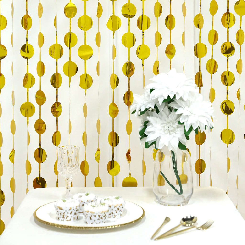Gold Round Chain Foil Fringe Curtain Party Backdrop, Metallic Gold Tinsel Streamer Party Decor - Door Window Foil Curtain - 3ftx6.5ft - Bell Racket Store