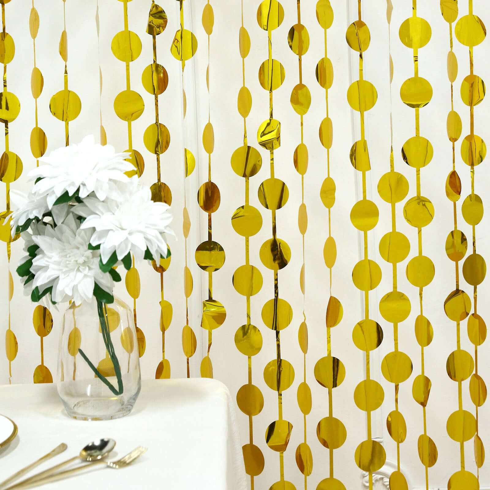 Gold Round Chain Foil Fringe Curtain Party Backdrop, Metallic Gold Tinsel Streamer Party Decor - Door Window Foil Curtain - 3ftx6.5ft - Bell Racket Store