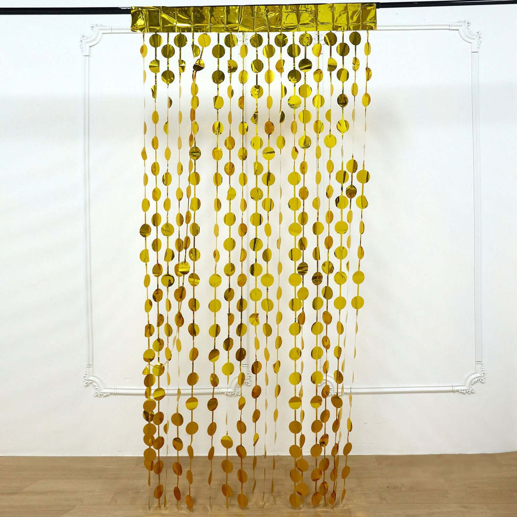Gold Round Chain Foil Fringe Curtain Party Backdrop, Metallic Gold Tinsel Streamer Party Decor - Door Window Foil Curtain - 3ftx6.5ft - Bell Racket Store