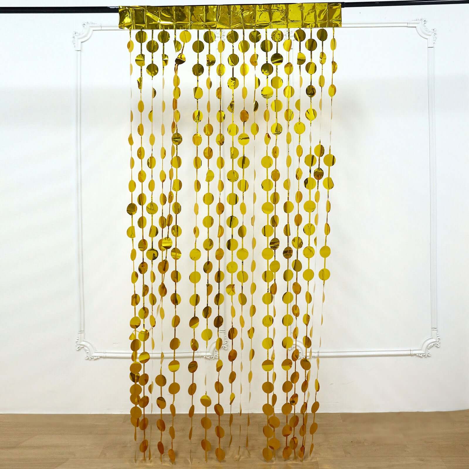 Gold Round Chain Foil Fringe Curtain Party Backdrop, Metallic Gold Tinsel Streamer Party Decor - Door Window Foil Curtain - 3ftx6.5ft - Bell Racket Store