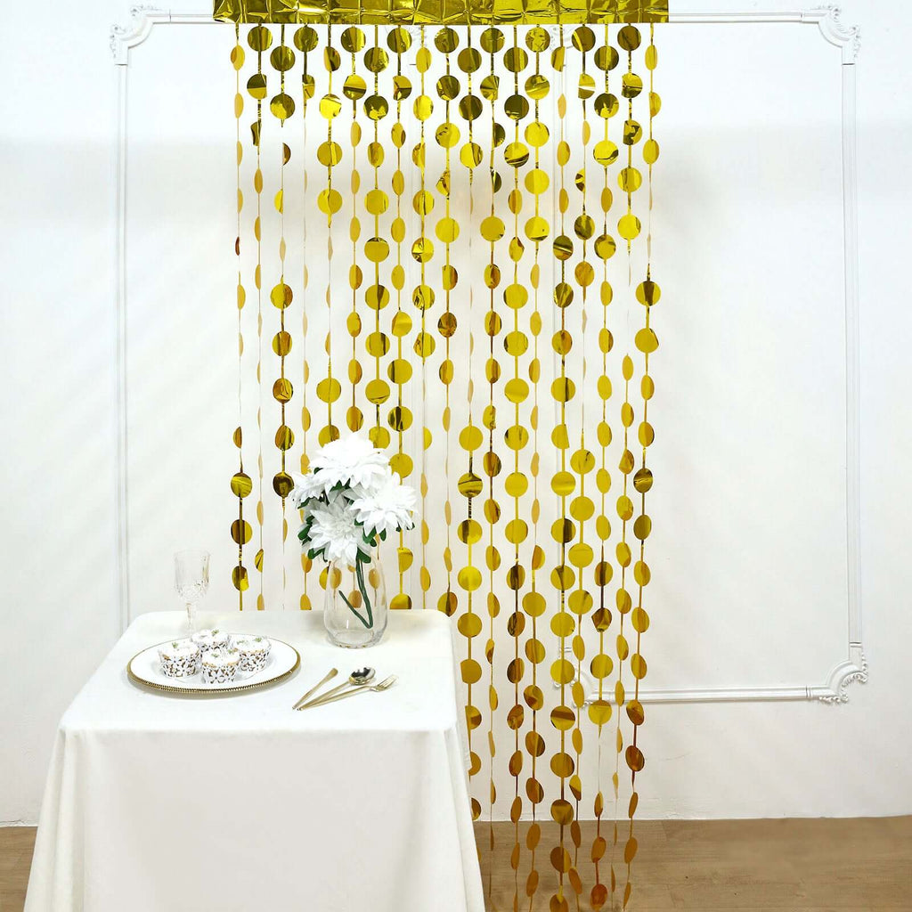 Gold Round Chain Foil Fringe Curtain Party Backdrop, Metallic Gold Tinsel Streamer Party Decor - Door Window Foil Curtain - 3ftx6.5ft - Bell Racket Store
